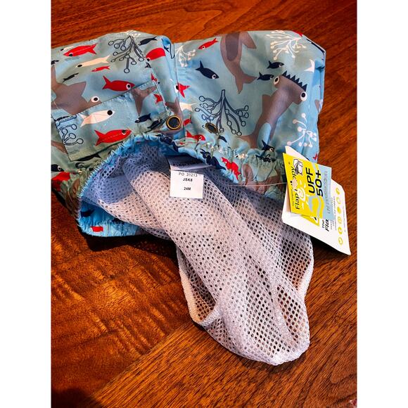 Flap Happy Baby Boys Swim Trunks Shark Print UPF 50+ Size 24M NWT 1987 80s VTG - Picture 3 of 7